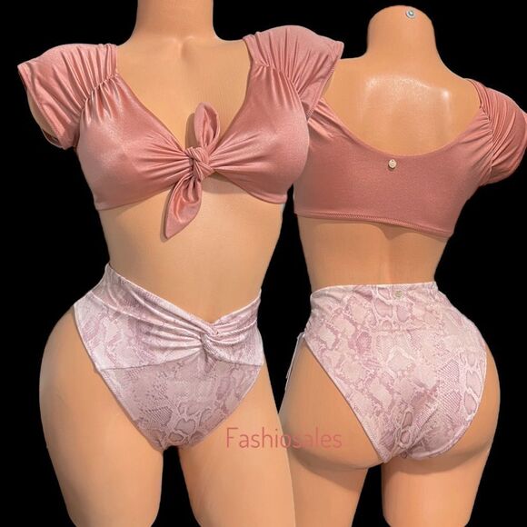 Victoria’s Secret Swim Twist off Shoulder Short-sleeve Bikini Top & Bottoms Set - Picture 1 of 5